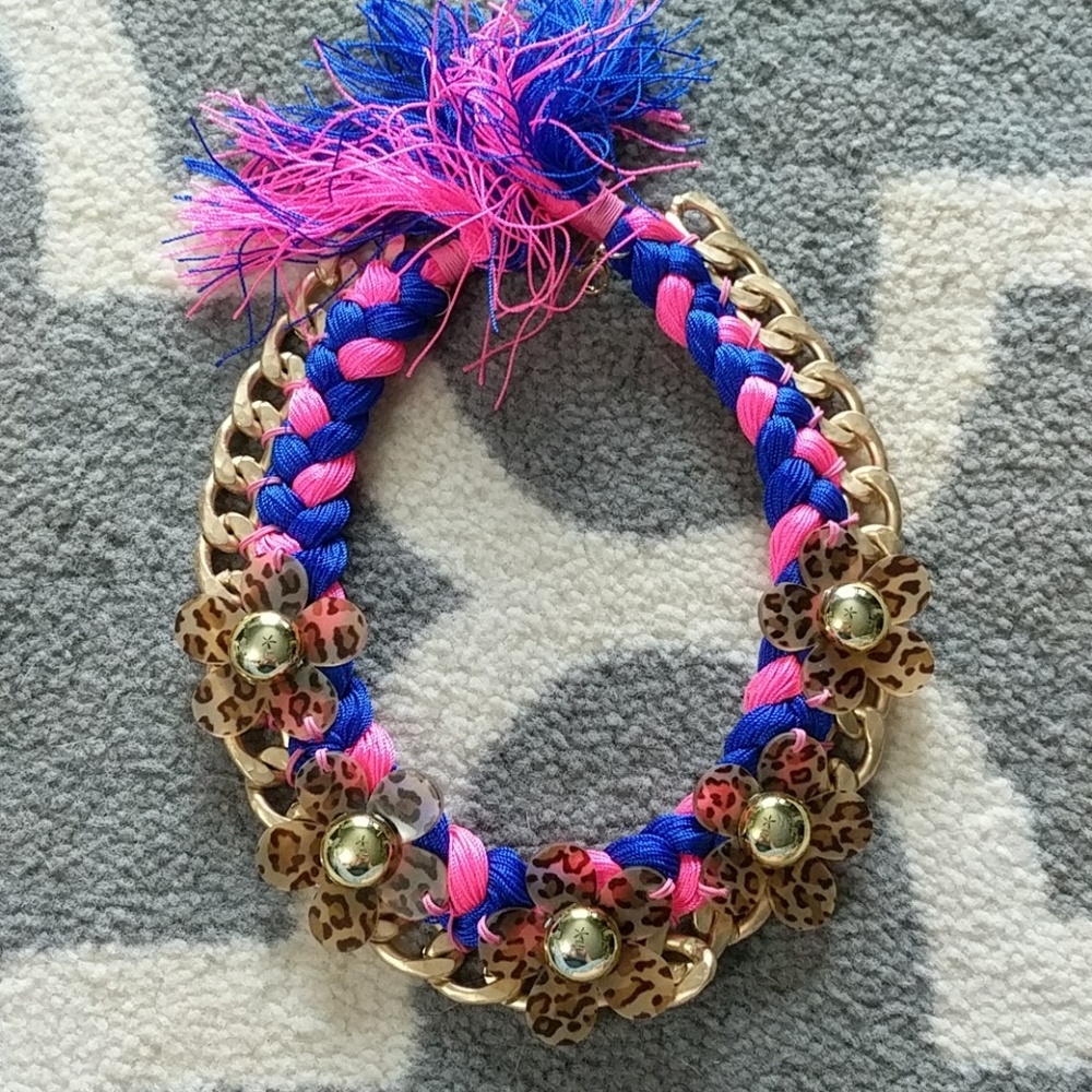 Nwot tortoise shell flower braided blue necklace - Picture 1 of 5